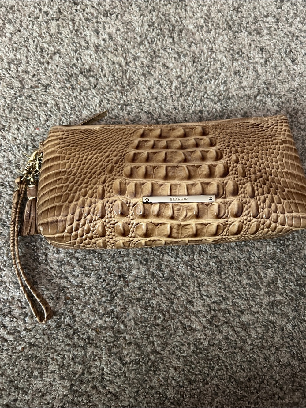 Brahmin‎ Tan Croc-Embossed Wristlet Clutch with Gold Plate